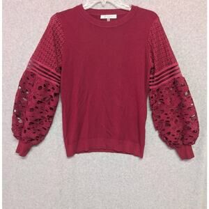 Women's Sioni Milano Maroon Long Crocheted Sleeve Sweater Blouse Size Medium